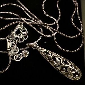 Brighton FONTAINE Long Silver Teardrop Pendant Necklace